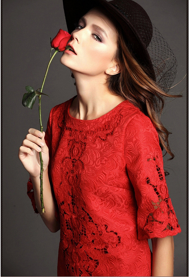 欧美模特 红色  玫瑰