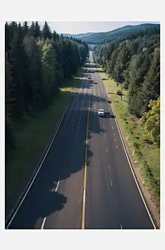 摄影风森林环绕的公路AI数字艺术-众图网