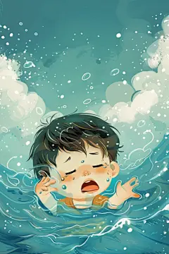 远离溺水人物设计插画