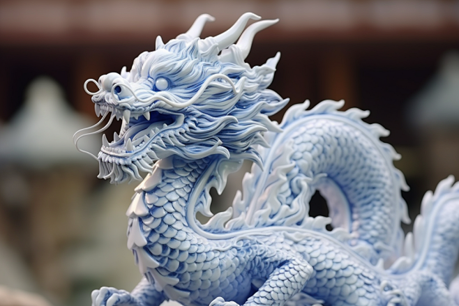 可爱的中国龙传统形象青花瓷模型