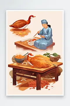 AI数字艺术美味北京烤鸭美食制作元素插画-众图网