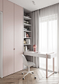 Marbled and Modern Interior Design In Moscow : Family home with marble decor, textured wall panels, wood panelling and modern furniture. Featuring an adjoined kids' room design with dual level play space.