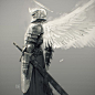 knight by soft-h paladin angel Valkyrie bastard sword platemail full plate armor clothes clothing fashion player character npc | Create your own roleplaying game material w/ RPG Bard: www.rpgbard.com | Writing inspiration for Dungeons and Dragons DND D&am