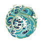 Illustration of geometric shape circle with marine waves in traditional oriental style.