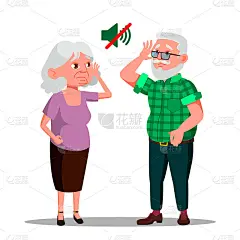 Deaf Senior Man And Woman Vector Cartoon Character