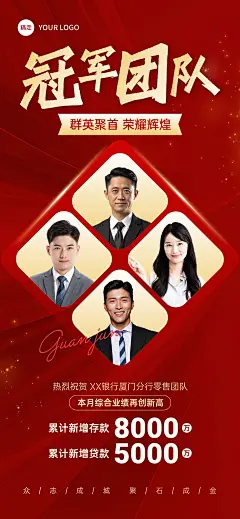 喜报战报红金风多人团队带人像全屏海报AIGC