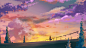 日系治愈场景  封面设计  原创插画插图  天空云彩  唯美夕阳人物