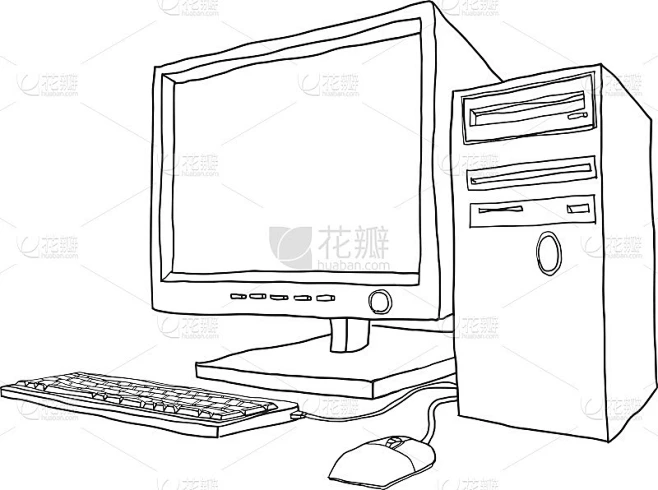 矢量桌面电脑复古手绘线条艺术绘画切割素材-花瓣网