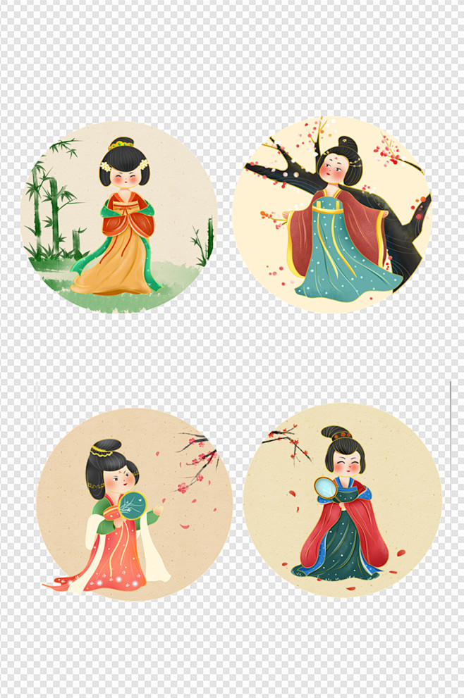 卡通复古中国风唐代侍女图元素