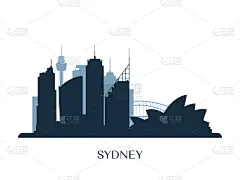 悉尼,城市天际线,黑白图片,房屋,海港,摩天大楼,全景,歌剧,剪影