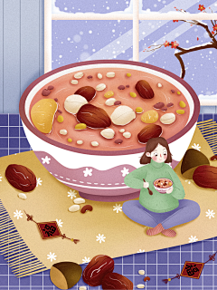 手绘腊八节腊八粥插画