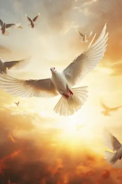 AI数字艺术展翅飞翔的和平鸽插画