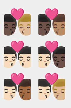 爱心男女留白亲吻表情包免抠素材