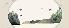 古典中国风新中式立体感高端奢华山水画鎏金背景插画PSD地产素材-淘宝网