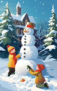 雪地雪人人物场景插画背景素材图片
