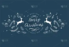 可爱的手绘圣诞设计与文字“圣诞快乐”，鹿和装饰，伟大的横幅，壁纸，卡片。