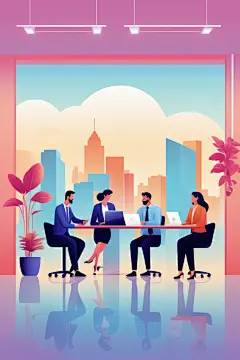 科技金融扁平风商务办公场景插画