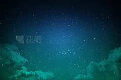 Green and blue night sky with stars and clouds