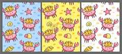 四方连续纹样,螃蟹,王冠,可爱的,公主,海星,床上用品,小的,动物,布置