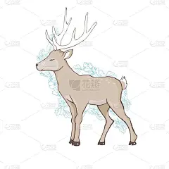 鹿卡通插画设计。可爱的小鹿斑比动物载体。圣诞快乐卡。