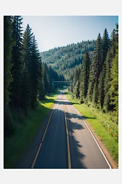 摄影风森林环绕的公路AI数字艺术-众图网