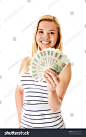 stock-photo-attractive-young-lady-holding-cash-and-happy-smiling-over-white-background-499512967.jpg (1001×1600)