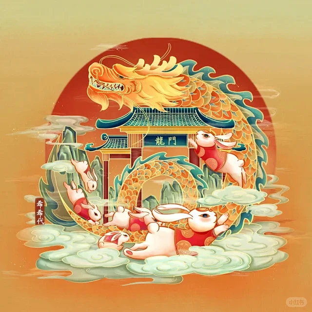 鱼跃龙门插画国潮 - 小红书搜索-花瓣网