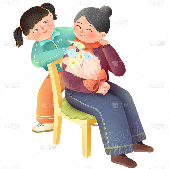 手绘人物插画插画-捶背