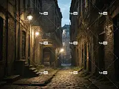 Ai产生的 街道 老的 维多利亚时代的 结构 建造 鹅卵石 路面