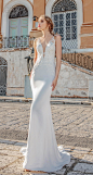 katherine joyce 2019 bridal sleeveless deep plunging v neck heavily embellished bodice elegant sheath wedding dress v back medium train (4) mv