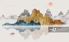 手绘中国风意境水墨山水风景画图片素材
