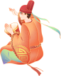 牛年中国风金线国潮插画古风人
