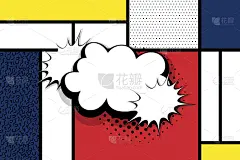 波普风,文字,无人,漫画,对话气泡框,形状,黄色,白色,红色,蓝色