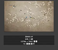 新中式 壁画 禅意山水 工笔 手绘 花鸟 风格 电视背景墙壁纸 素材-淘宝网