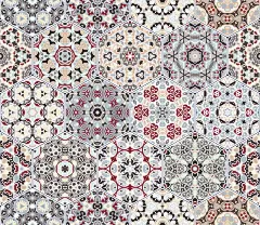 由红色和灰色六角形图案瓷砖设置。