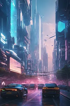 高楼未来科技赛博朋克风都市城市插画图片