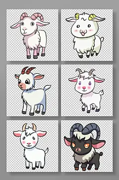 卡通萌萌哒绵羊山羊动物元素插画