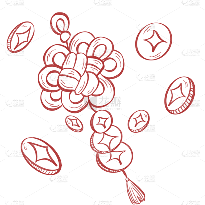 手绘-铜钱、元宝元素