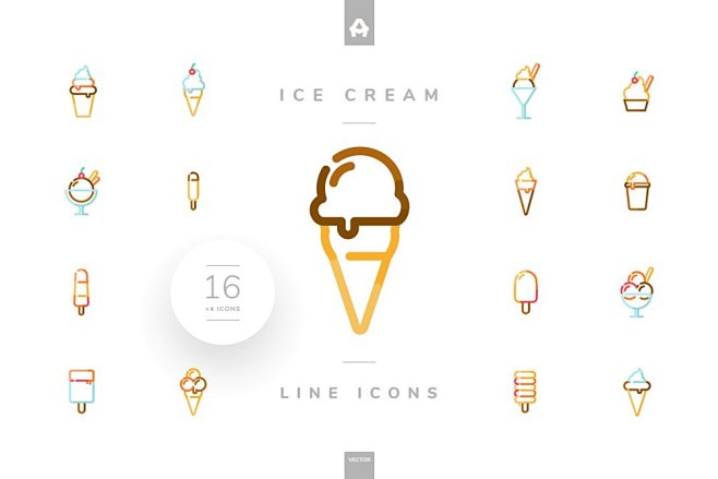 16枚极简冰淇淋矢量图标打包下载 Ice...