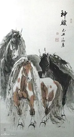 转贴:著名蒙古马画家孙海晨作品_溢艺轩书画吧_国画吧_百度贴吧