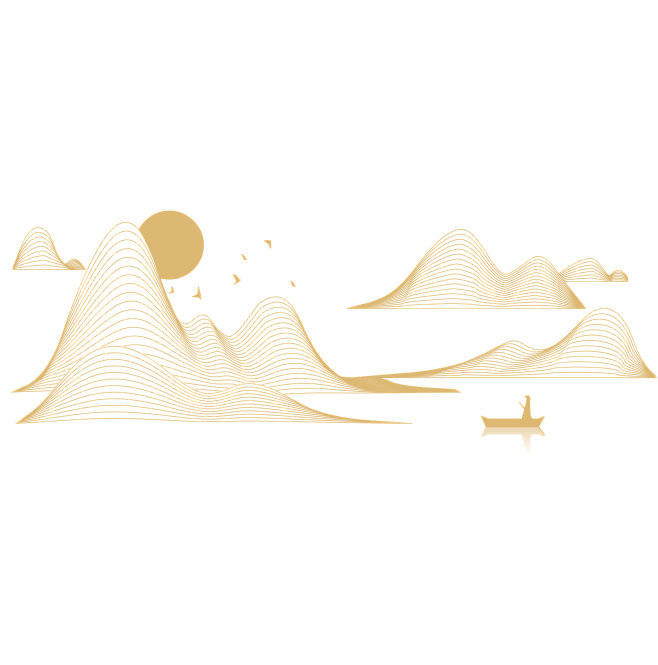 国潮 中式金色线条山水