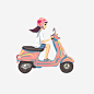 手绘可爱插画骑摩托车的女孩 平面电商 创意素材 png素材