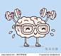 Vector illustration of pastel color smile pink brain with glasses lifts with dumbbells on blue background. Fitness cartoon brain concept. Doodle style. Thin line art flat design of brain for sport-物体,运动/娱乐活动-海洛创意(HelloRF)-Shutterstock中国独家合作伙伴-正版素材在线交易平台-站