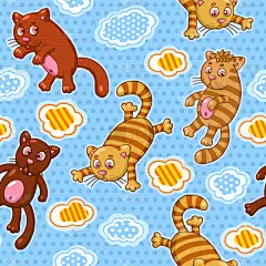 猫,幽默,四方连续纹样,卡通,可爱的,宠物,华丽的,云,图像,装饰