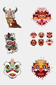 卡通国潮舞狮免抠素材-众图网