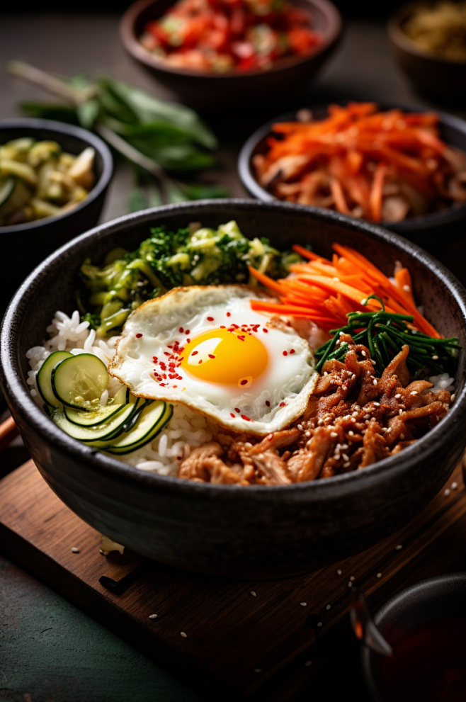 AI数字艺术韩式石锅拌饭食物美食摄影图片