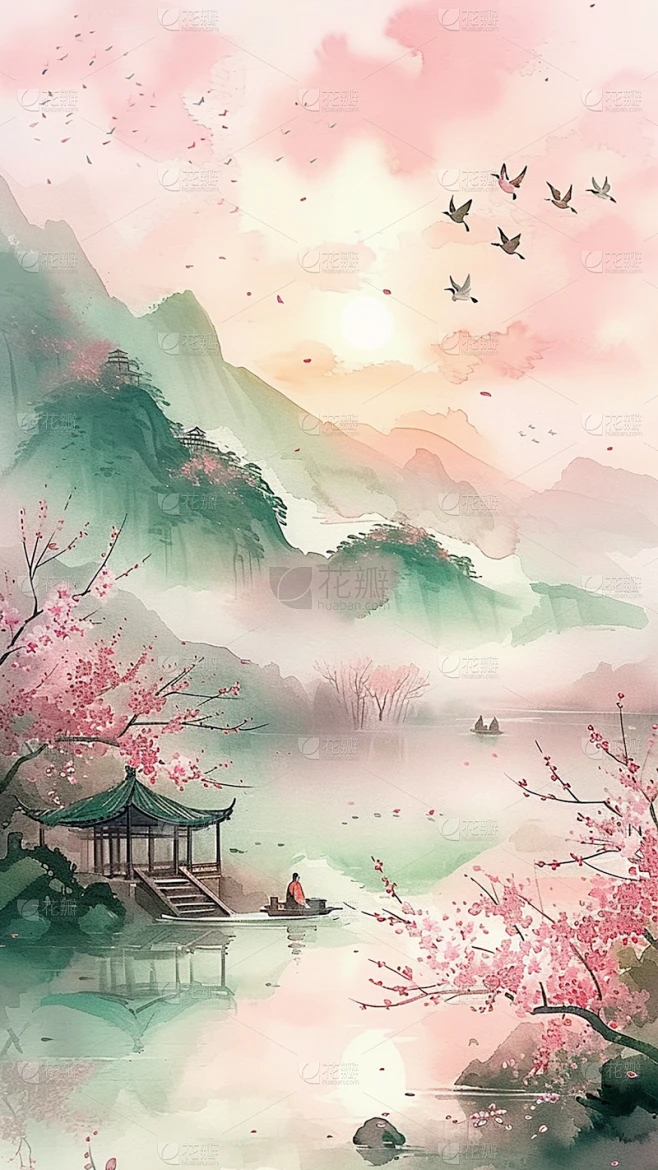 二十四节气春分春天水墨山水背景场景图片素材素材-花瓣网