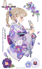 和服小女孩，超可爱   
作者：普通小狗  

手绘艺术超话原创插画超话#插画艺术# ​​​​