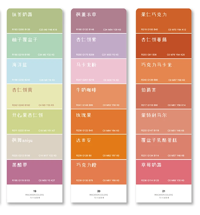 马卡龙色系色卡 CMYK四色色卡 马卡龙配色方案色卡纸Macaron粉嫩少女色系色卡印刷色卡色彩搭配甜品烘焙色卡-tmall.com天猫-花瓣网