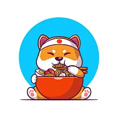 可爱的柴犬吃拉面面条手绘卡通矢量插画矢量图设计素材